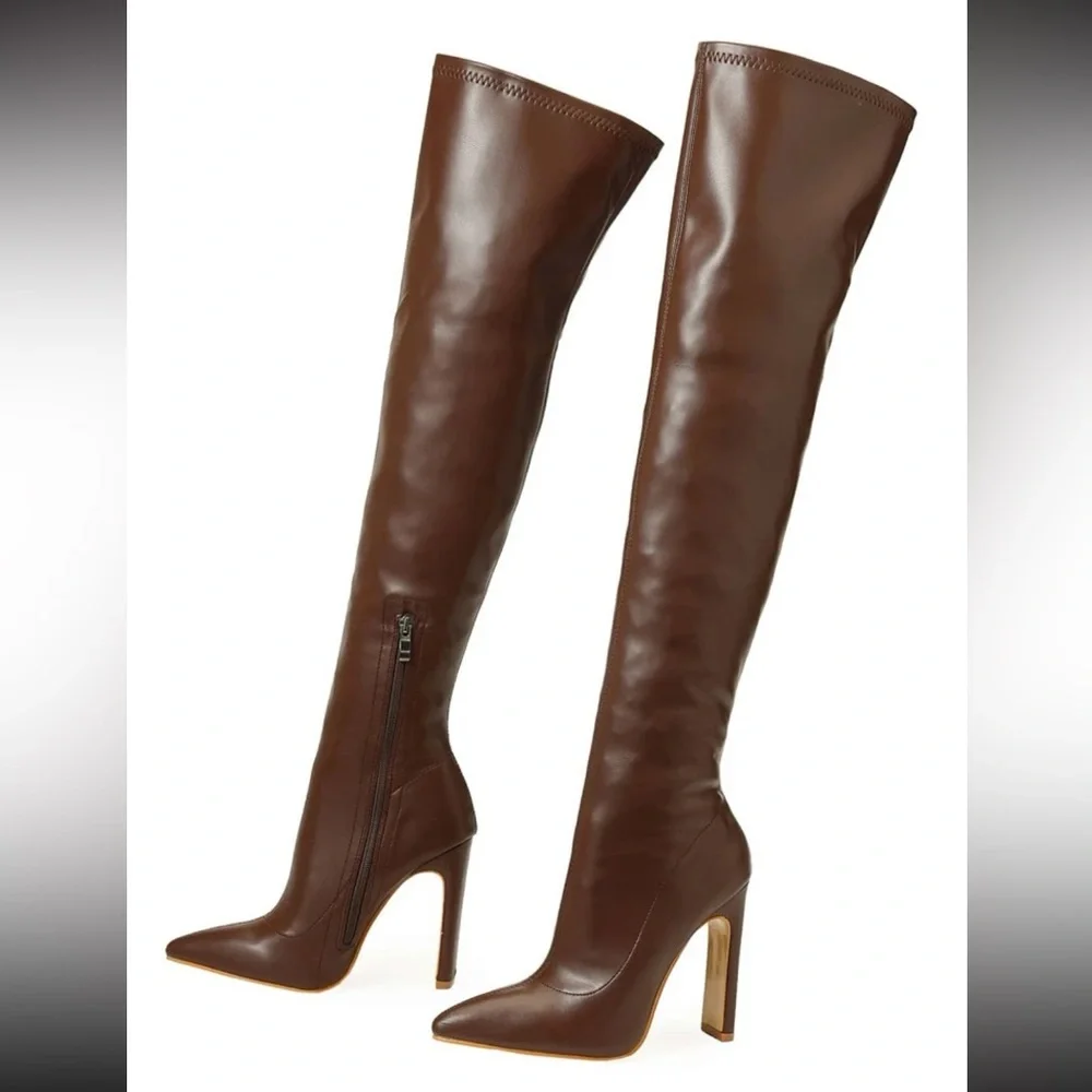 Over The Knee Pointed Toe Side Zipper Autumn And Winter Boots Elastic Pu Leather